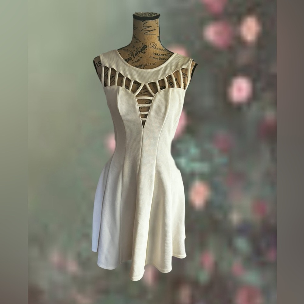White Sleeveless Cutout Fit-and-Flare Mini Dress